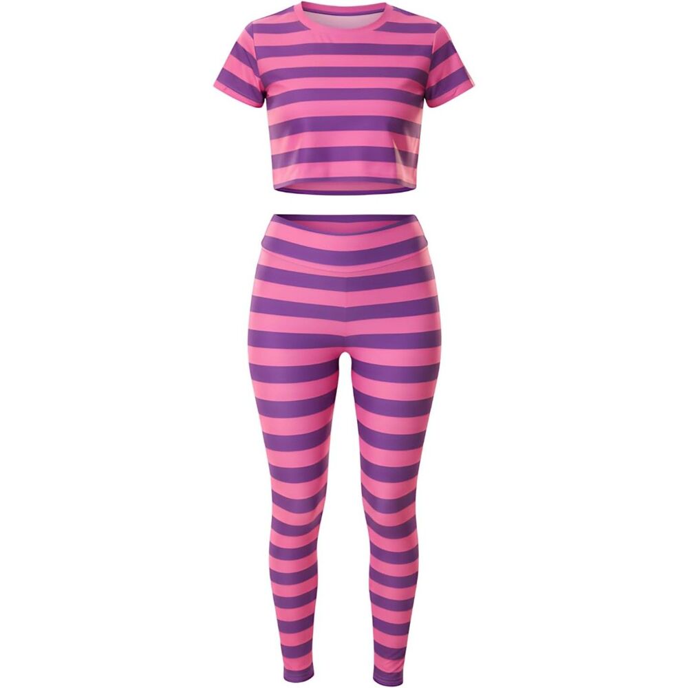 Pink and Purple Striped Crop Top, Leggings Costume, Medium, 13J-190Set001 - Picture 3 of 3